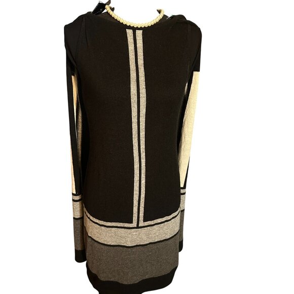 Vertigo Claudia Cape Knit Sweater Dress Womens Pullover Lambswool Mini Stripe - Picture 3 of 16